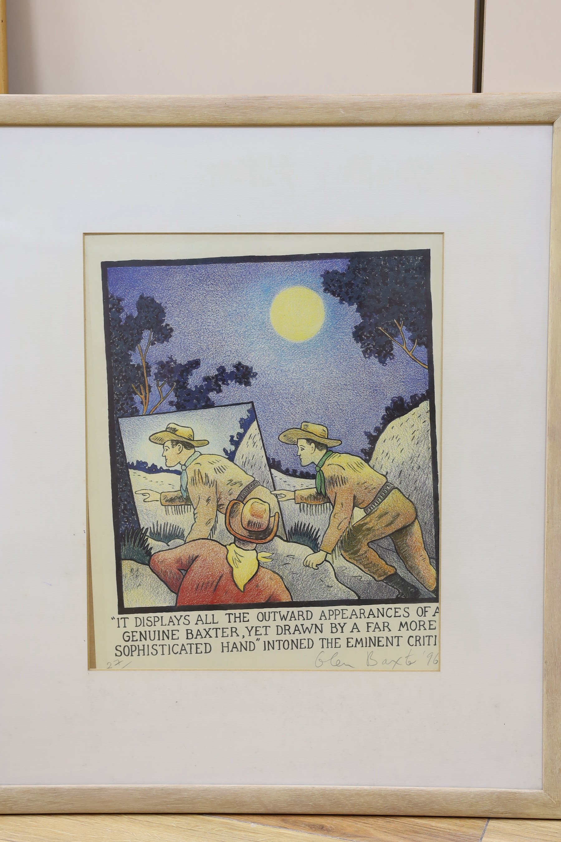Glen Baxter (b.1944), two limited edition prints, 'Mr Unwin often gave me advice on how to distract the bowler', 67/200, and 'It displays all the outward appearances of a genuine Baxter ...', signed and dated '84/96, 73
